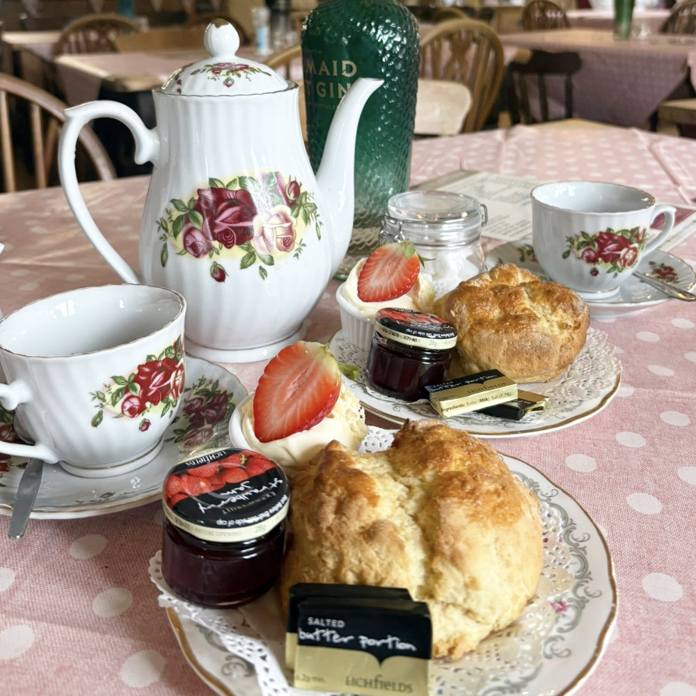 Cream tea with vintage china