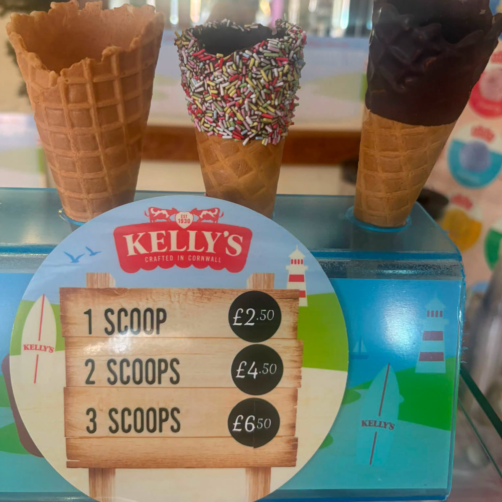 Ice cream cones and pricelist.