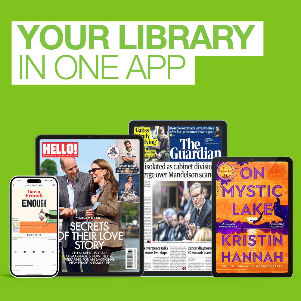 An advert for an app providing digital books magazines and news.