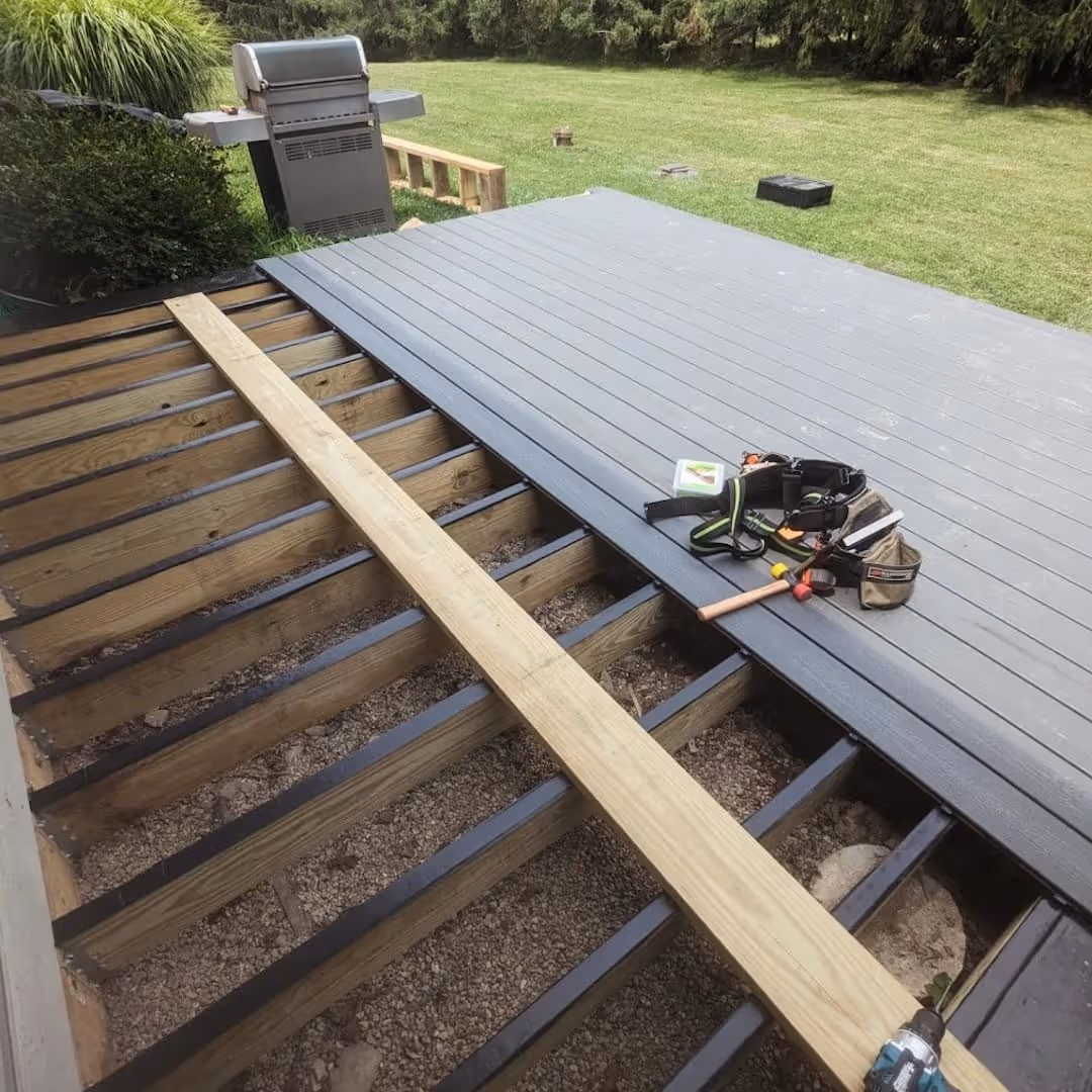 Trex decking installation in Warwick, NY, 12" on center joists with joist tape