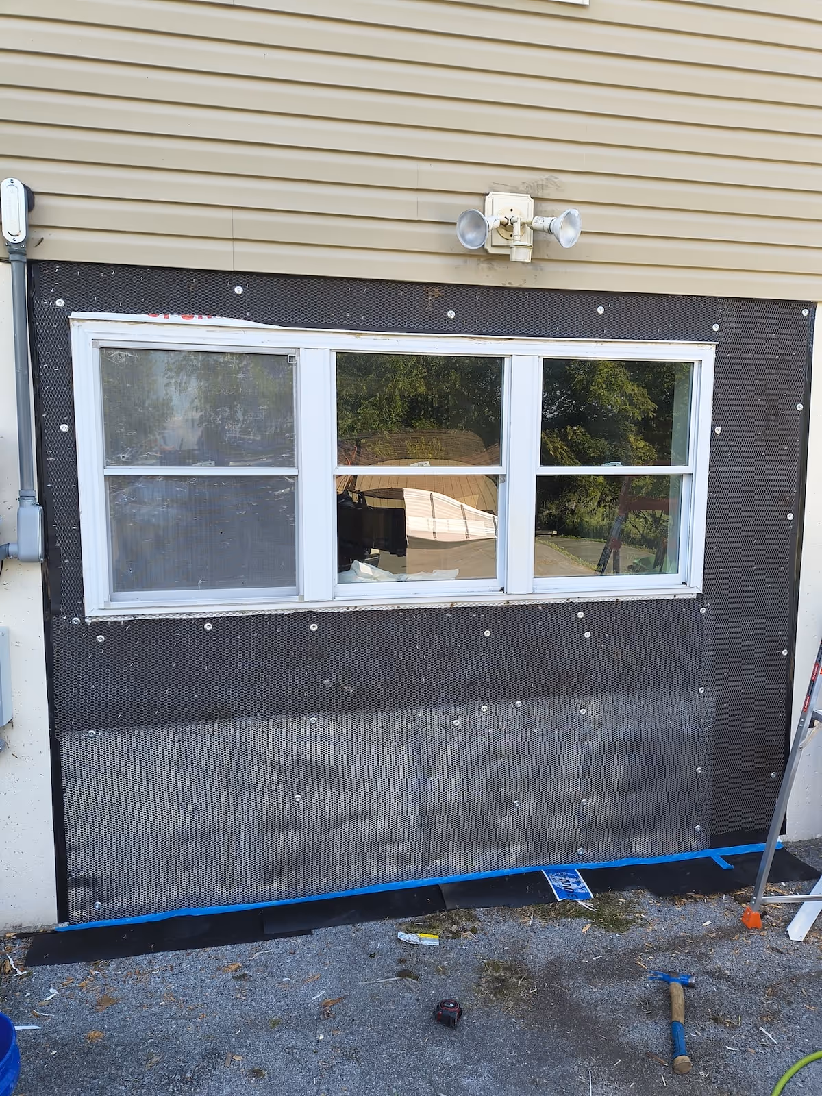 House exterior area prepped for stucco application