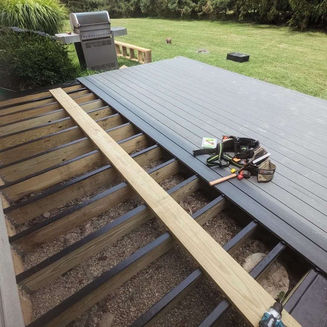 Trex decking installation in Warwick, NY, 12" on center joists with joist tape