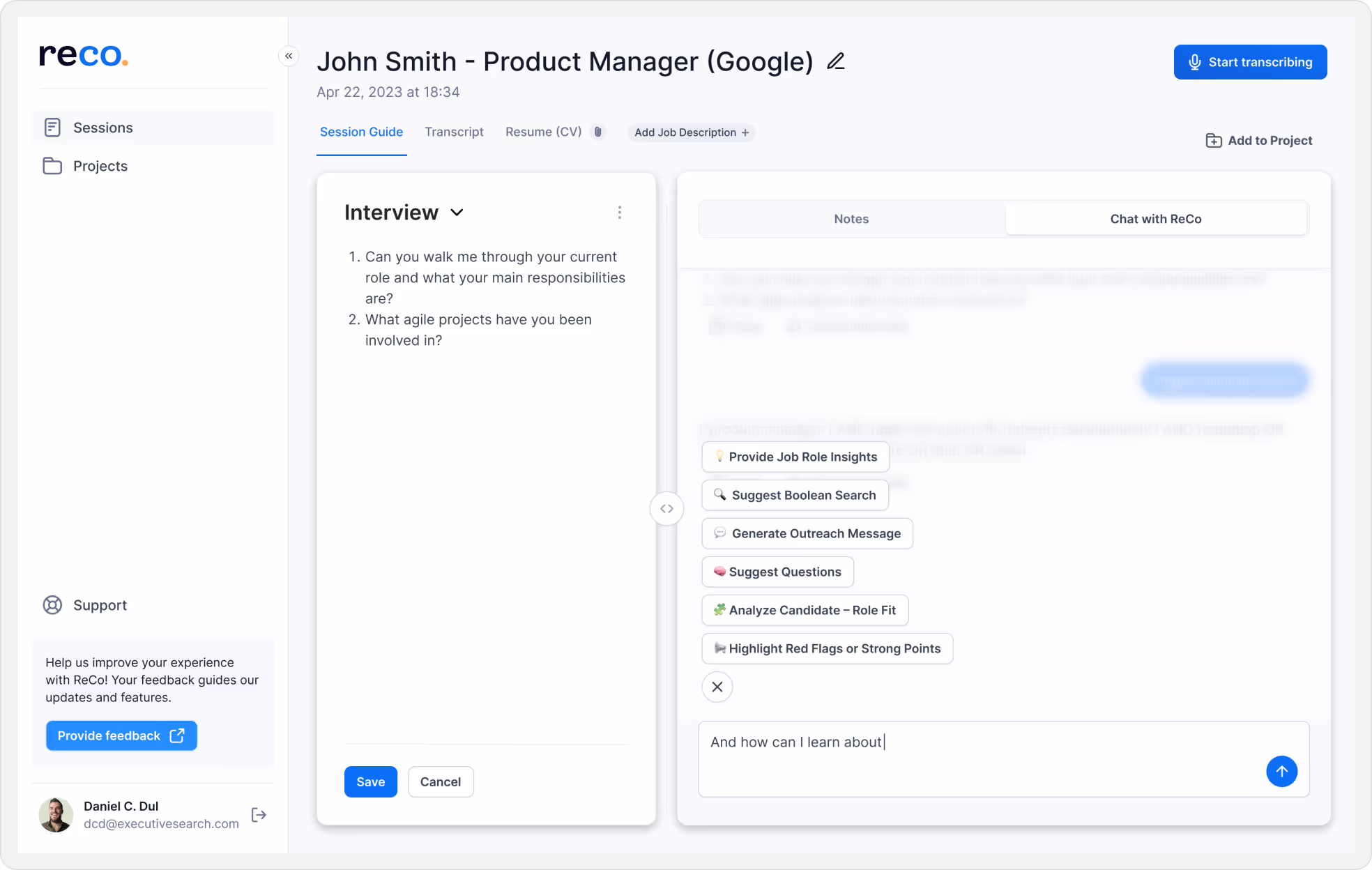 Screenshot of Chat with ReCo feature doing a boolean search suggestion