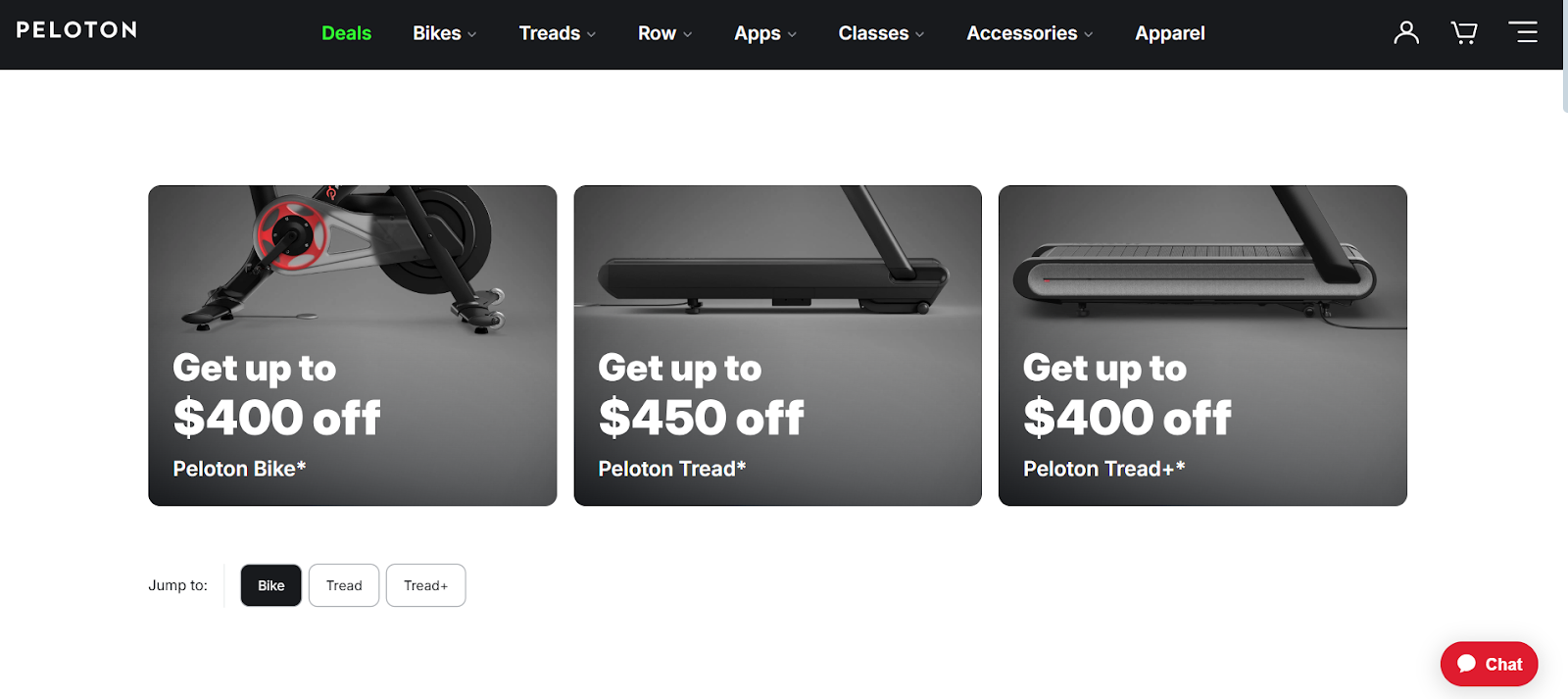 Peloton B2C product page
