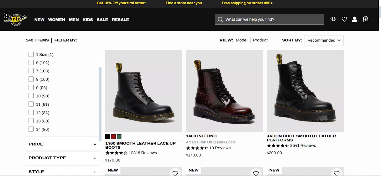 Dr.Martens B2C product page
