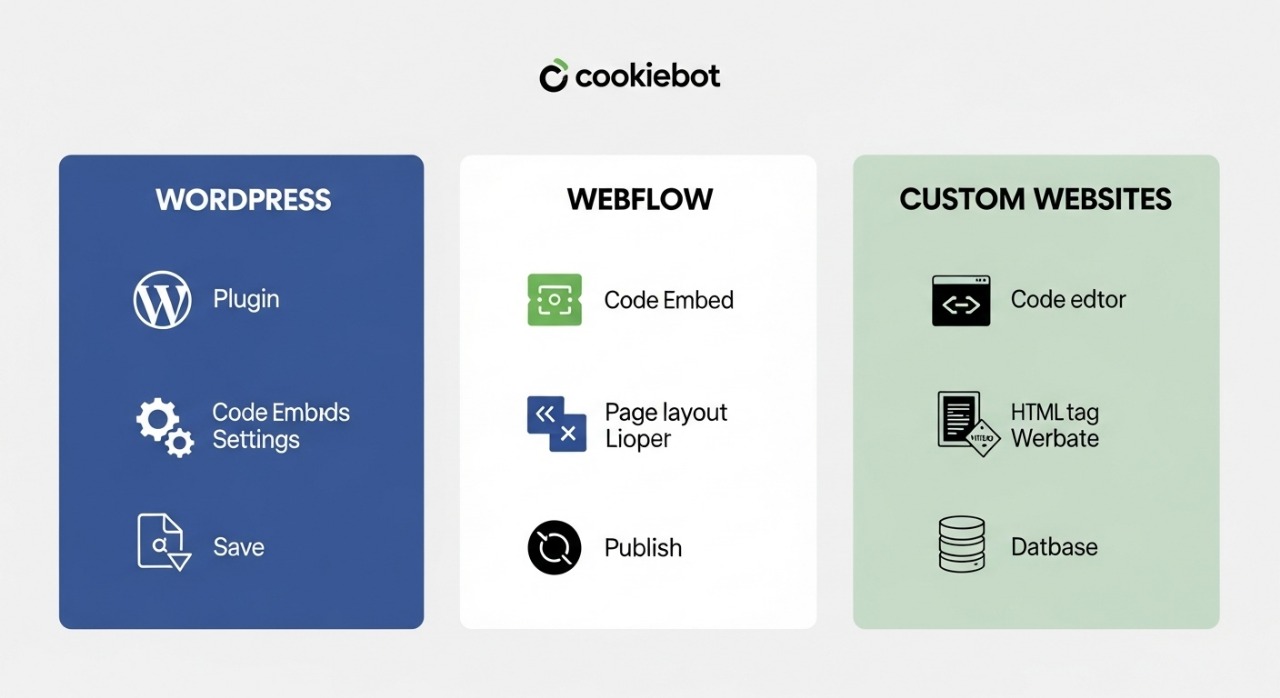 How to Integrate Cookiebot on WordPress, Webflow, and Custom Websites?