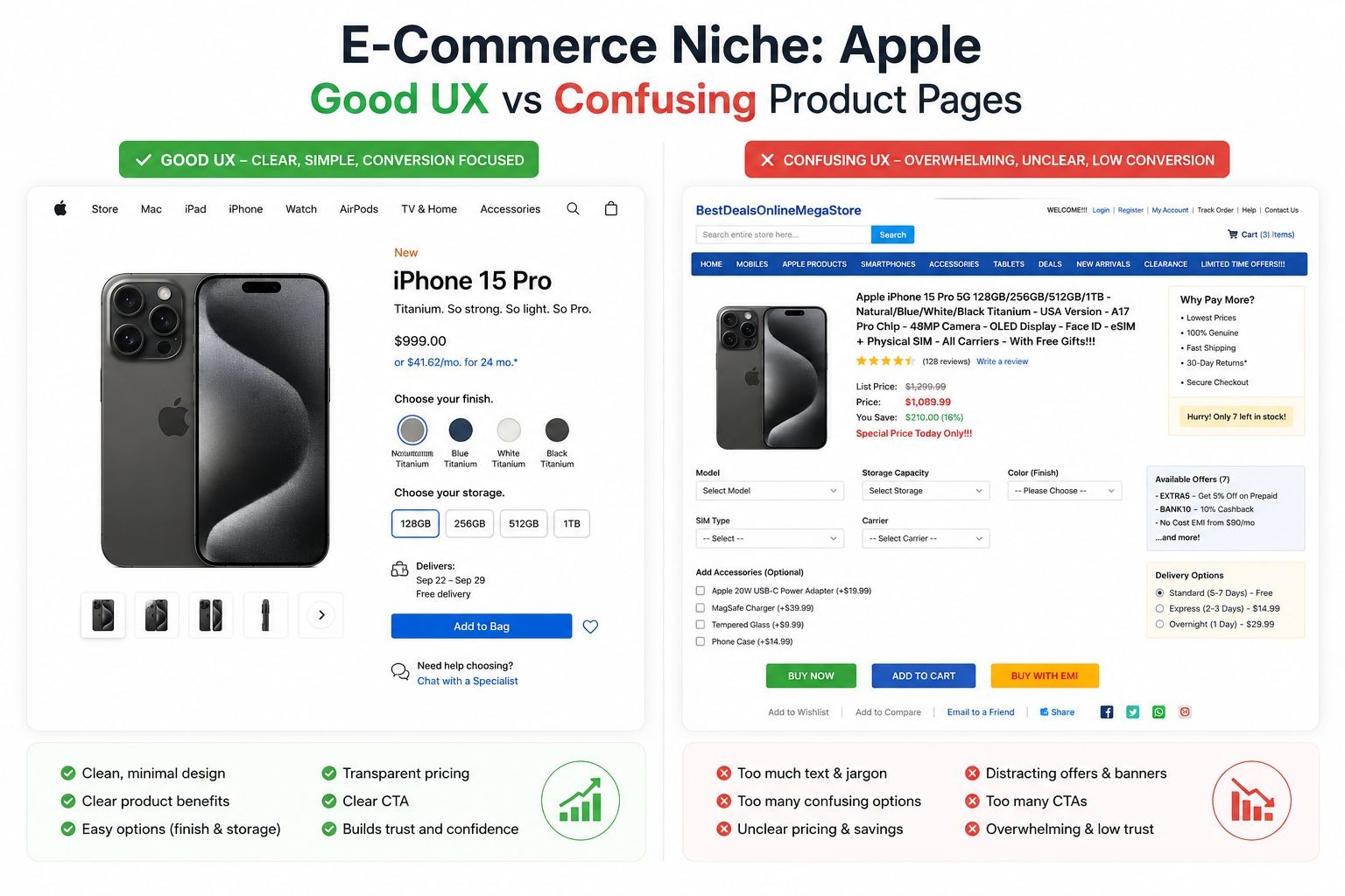 Apple (Good UX) vs Confusing Product Pages