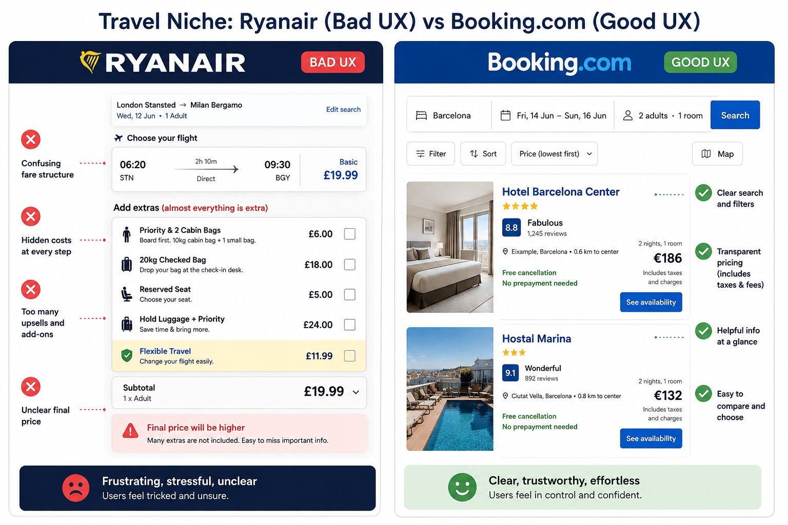 Ryanair (Bad UX) vs Booking.com (Good UX) - 1K JPEG