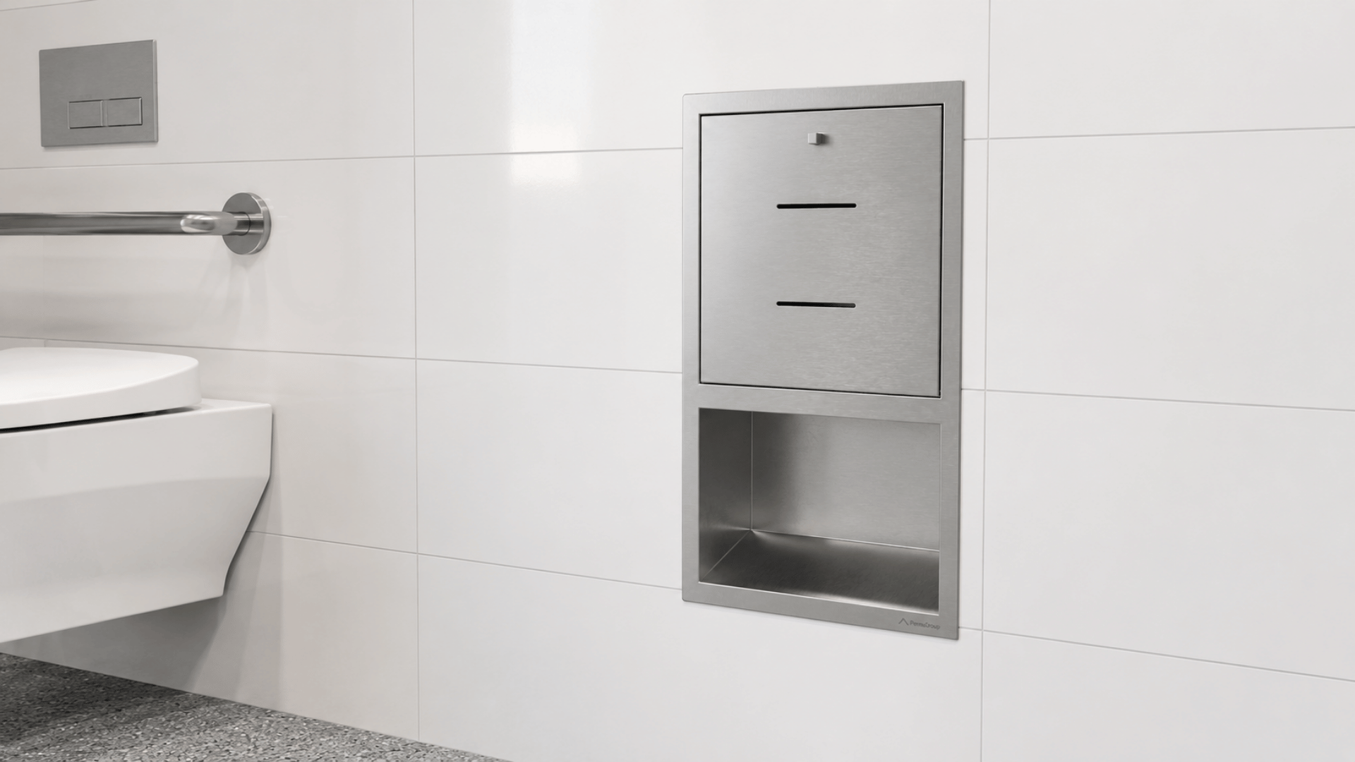 Double Jumbo Toilet Roll Dispenser, Stainless Steel, Recessed, Front Service