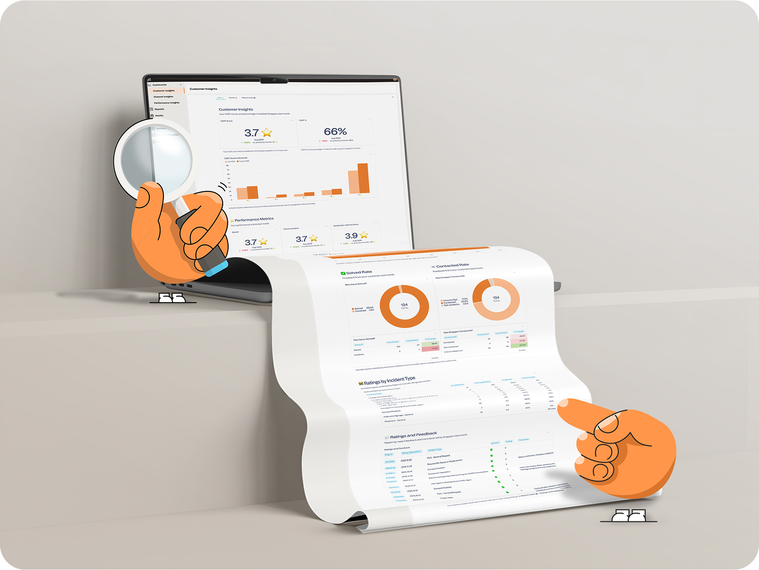 An illustrated graphic of the app screen with a Snapper character