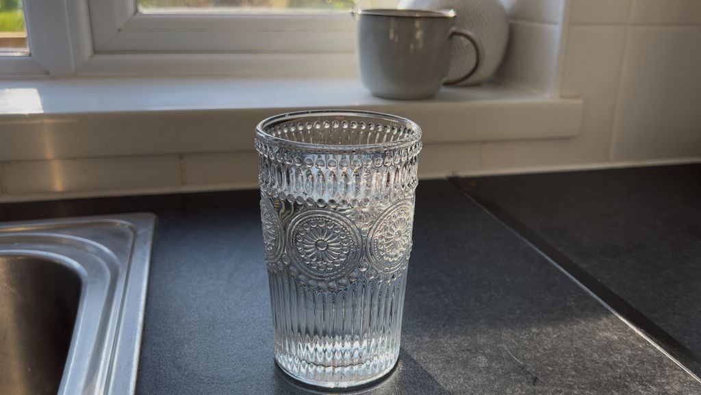 glass of water on kitchen side