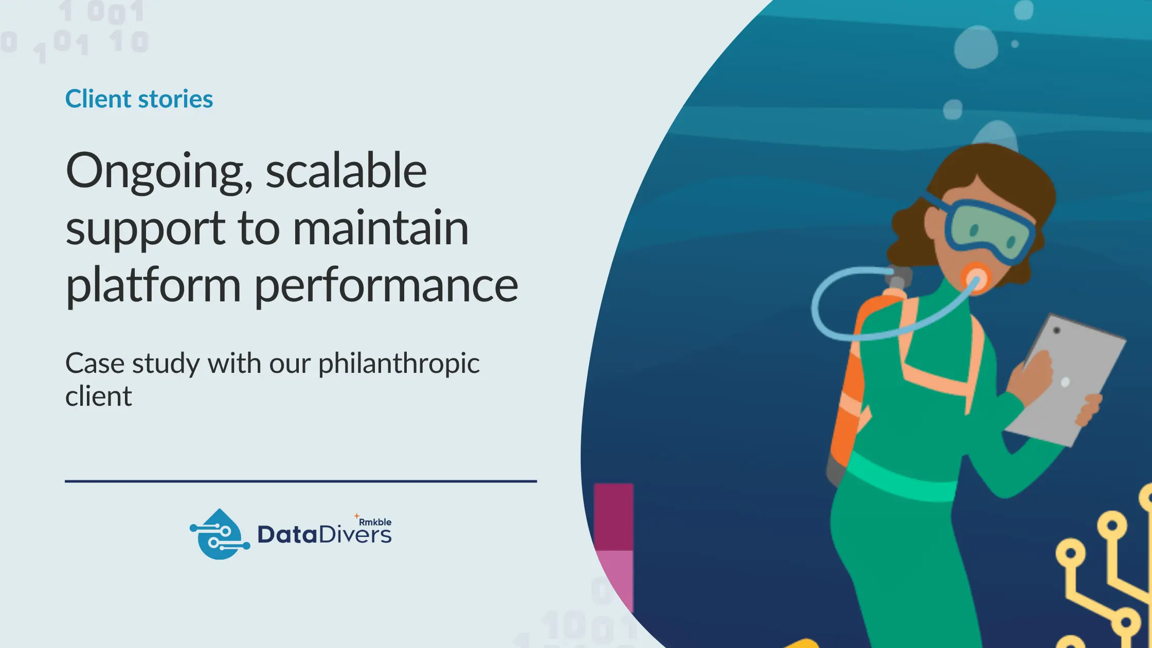 a flat illustration of an underwater world with data elements such as bar chart corals and data warehouse under water.