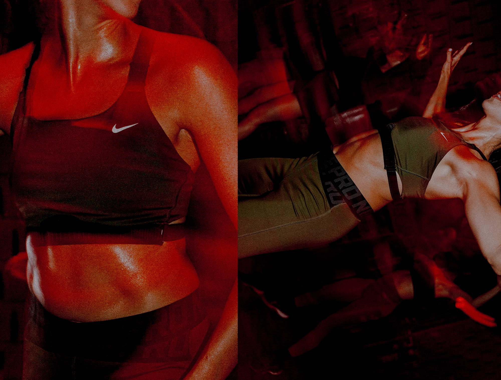 woman in dark gym rave workout wearing nike sportswear