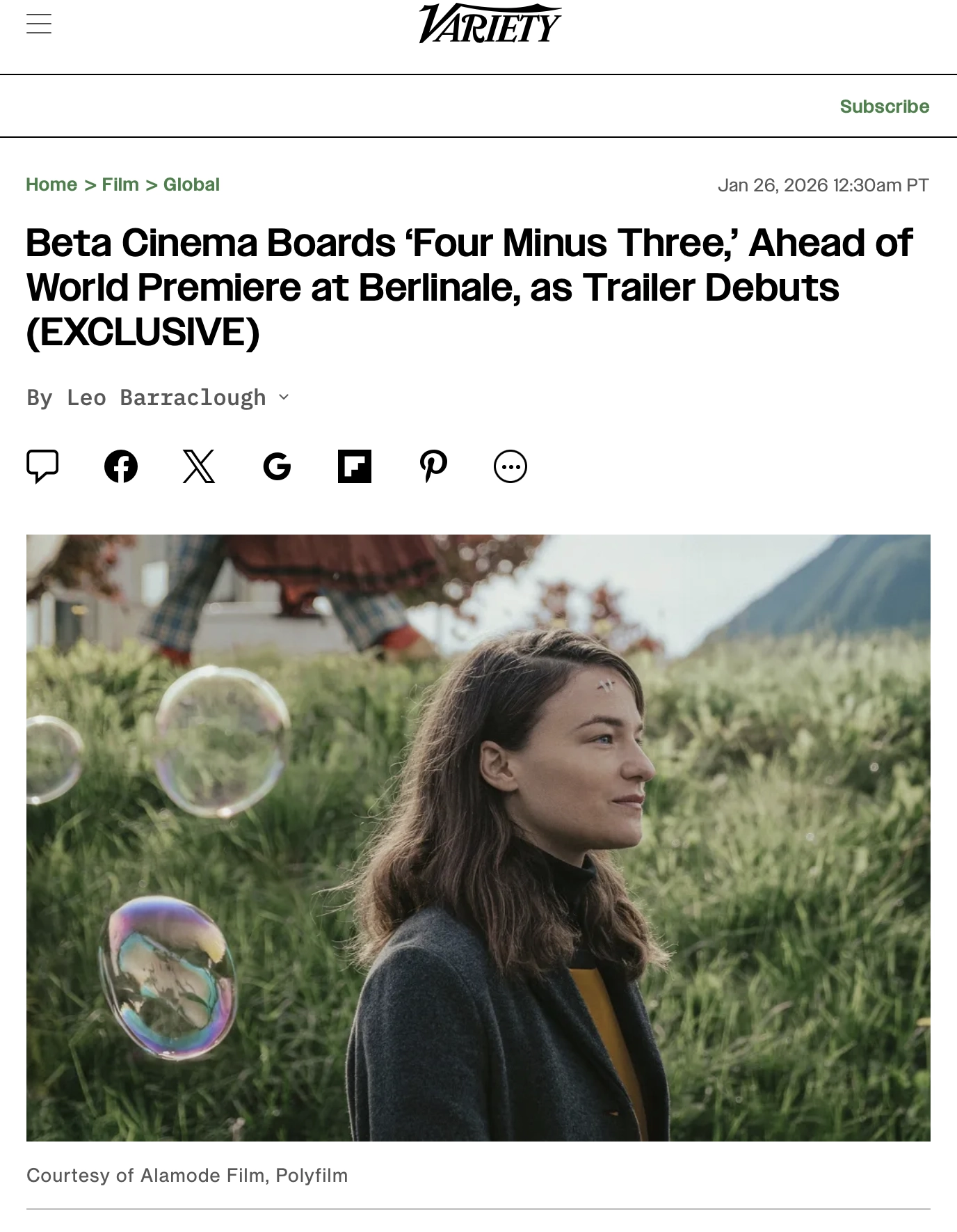 Variety article of Four Minus Three debuts at Berlinale