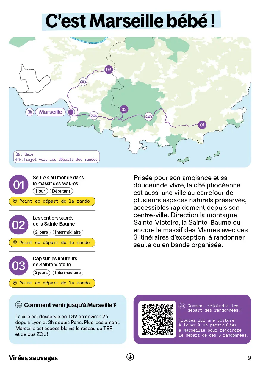 Montagnes enneigées sous le ciel bleu avec le titre « Paradis blanc dans le Queyras » en haut, suivi d'une description d'itinéraires de raquettes et de randonnée entre Saint-Véran et Ceillac.