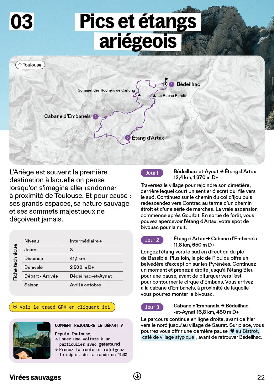 Page bleue intitulée « La sécurité en montagne l'hiver » avec texte explicatif sur les avalanches et la lecture du BERA, accompagnée d’une photo d’un homme en tenue d’hiver analysant la neige avec une sonde.