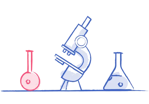Illustration of a microscope and some test tubes