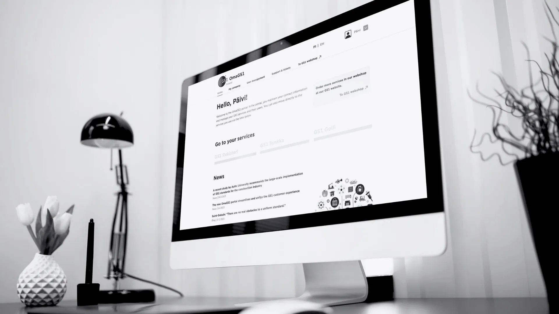 OmaGS1 service portal on a laptop