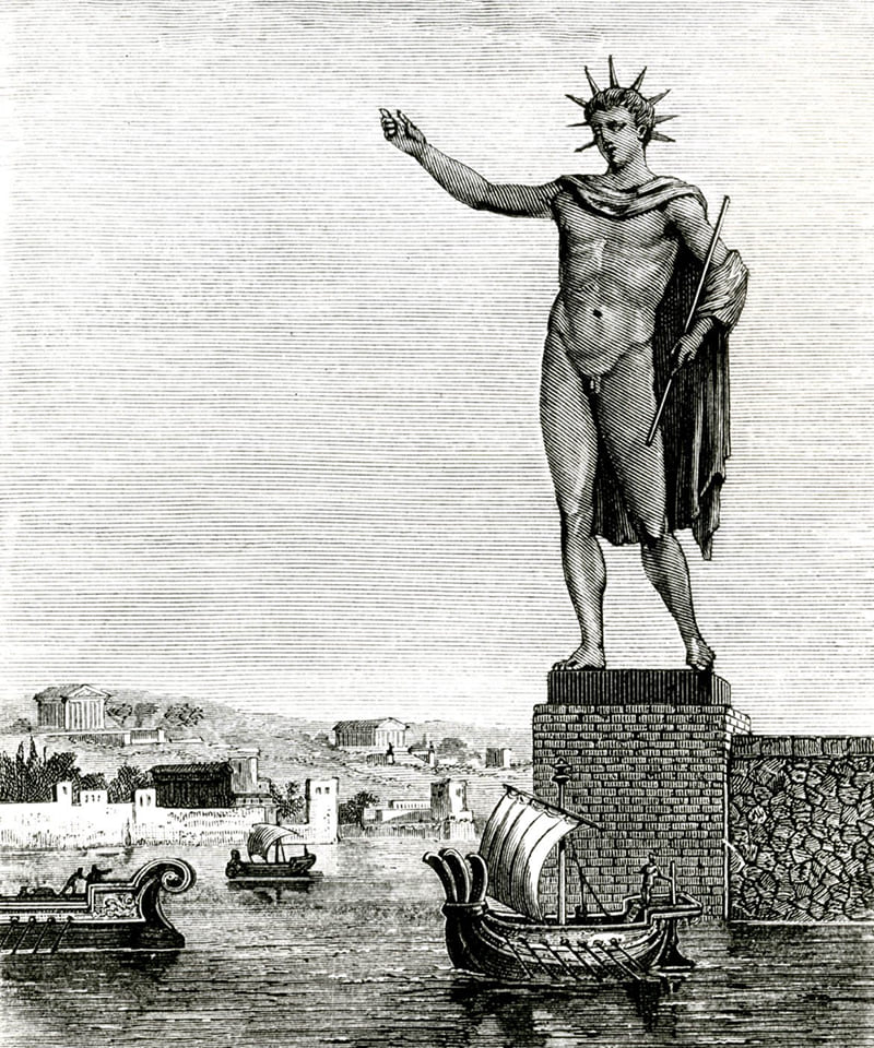 The colossus of Rhodes, according to 19th century engraving.