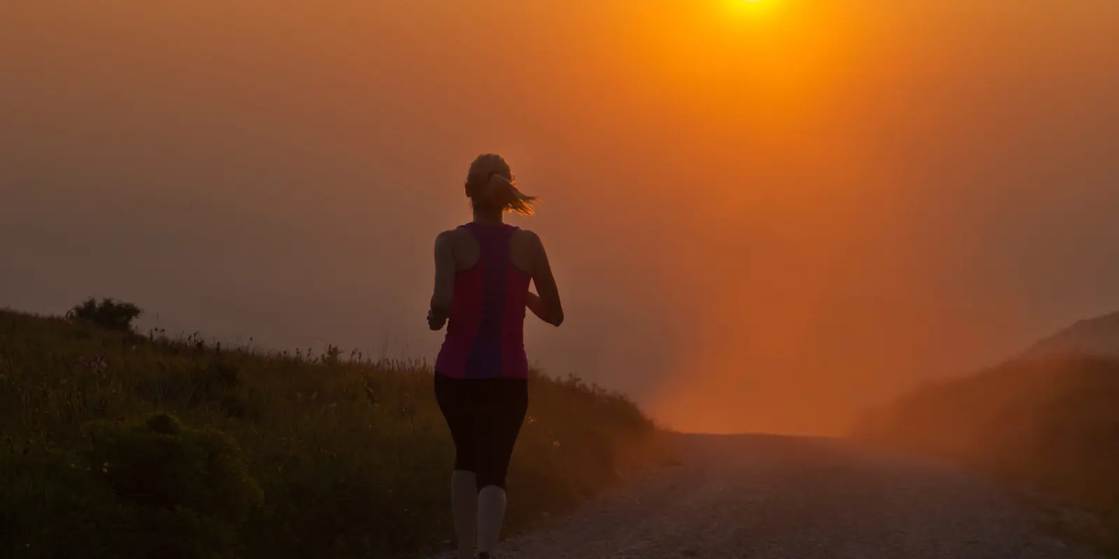 running, evening, woman, sunset, easy, endurance, training, 