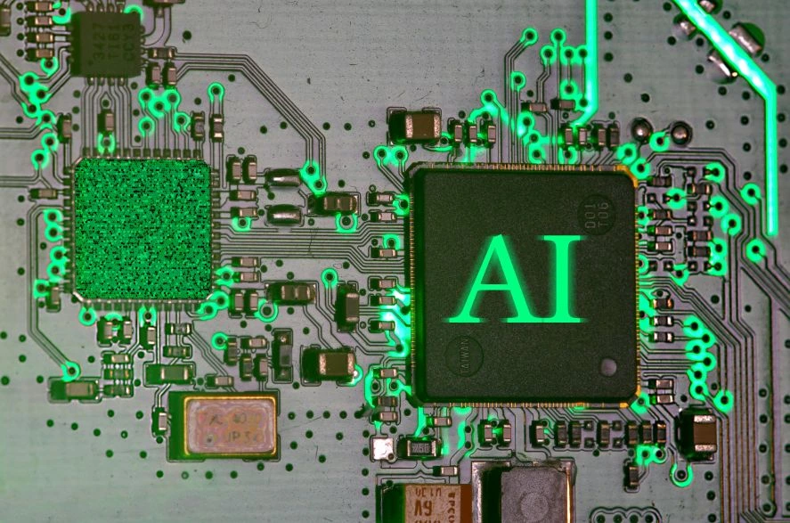 Image of a computer chip with AI integrated into it