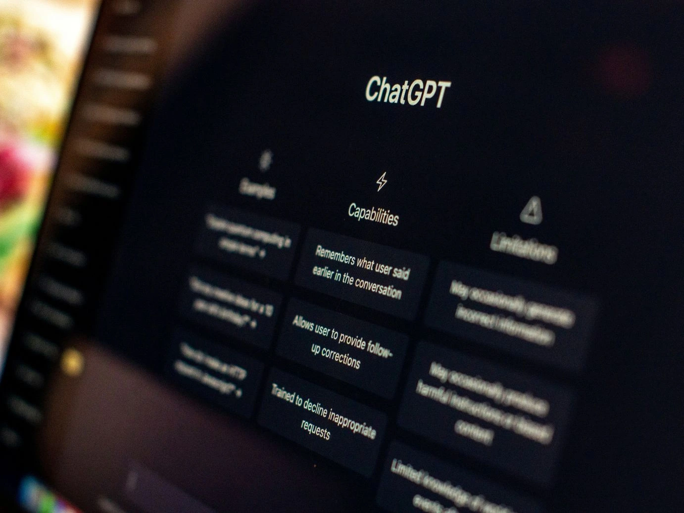Screenshot of Chat GPT with prompts across Capabilities area