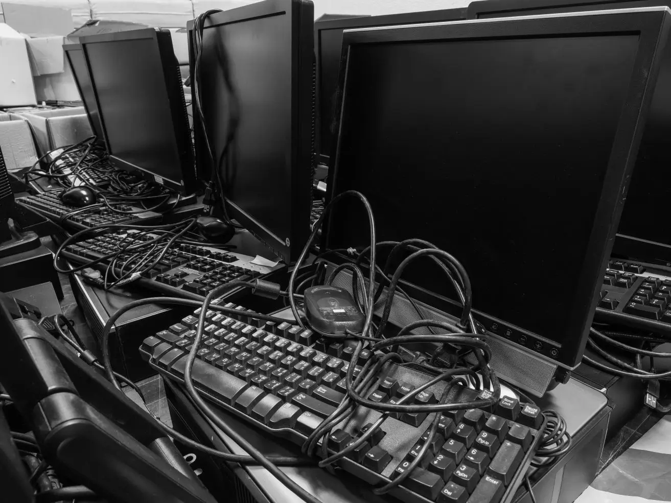 Computers piled up to be recycled