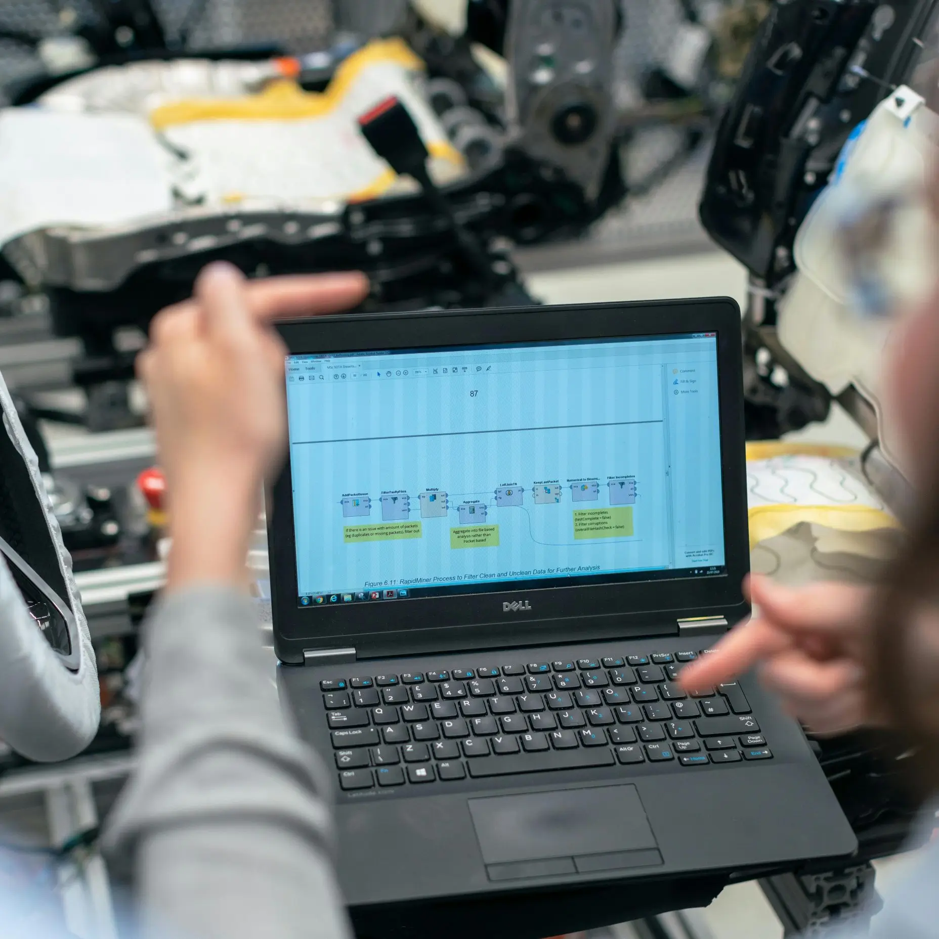 Laptop displaying an engineering application while working on site, not in a computer lab