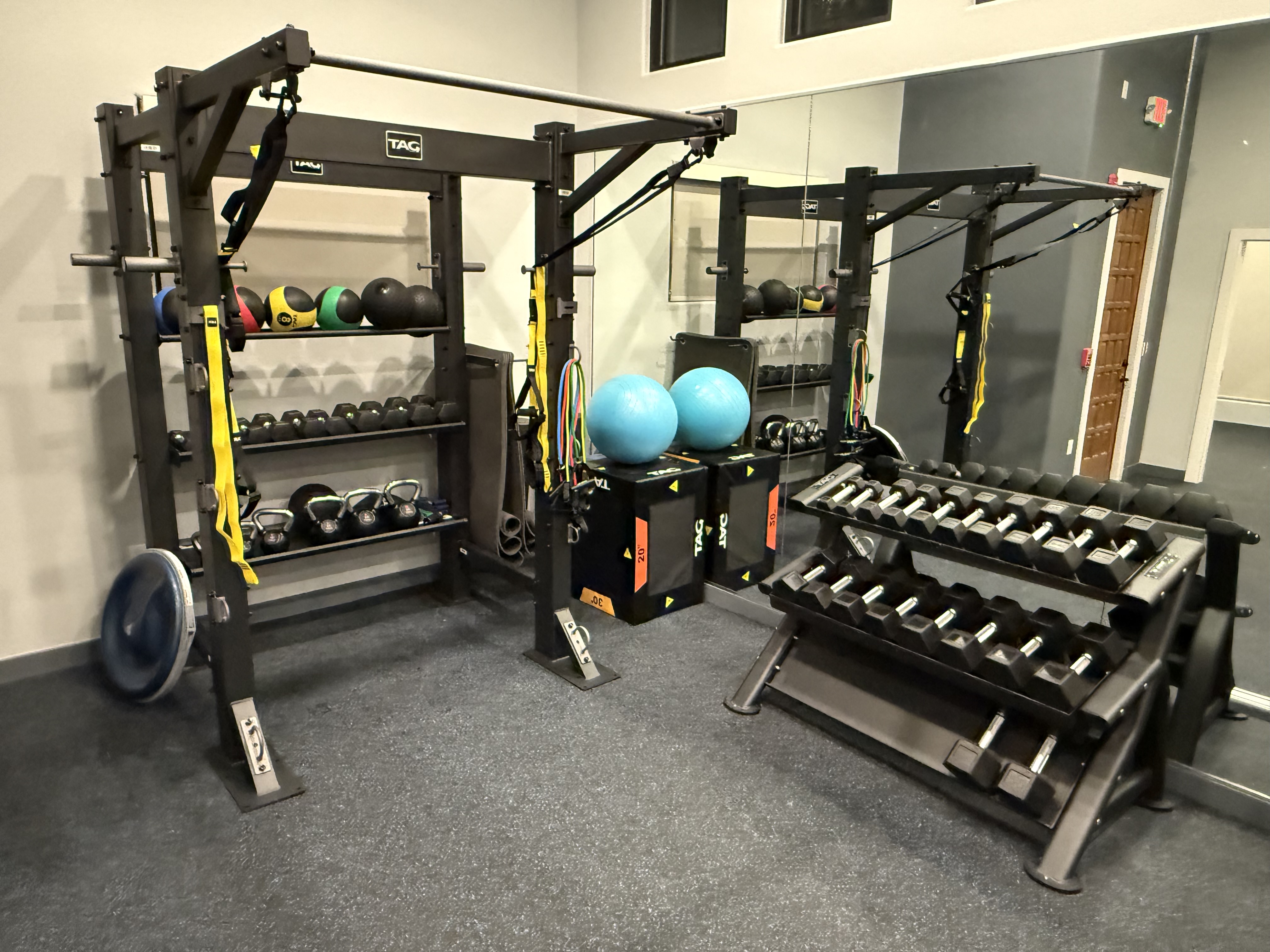 Brand new fitness center with all black equipment