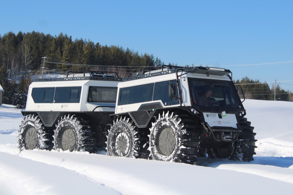 A Zeal Motor Fat Truck FT5 Wagon is pictured at the Coniston Industrial Park on Tuesday, during Canadian Forces exercises.