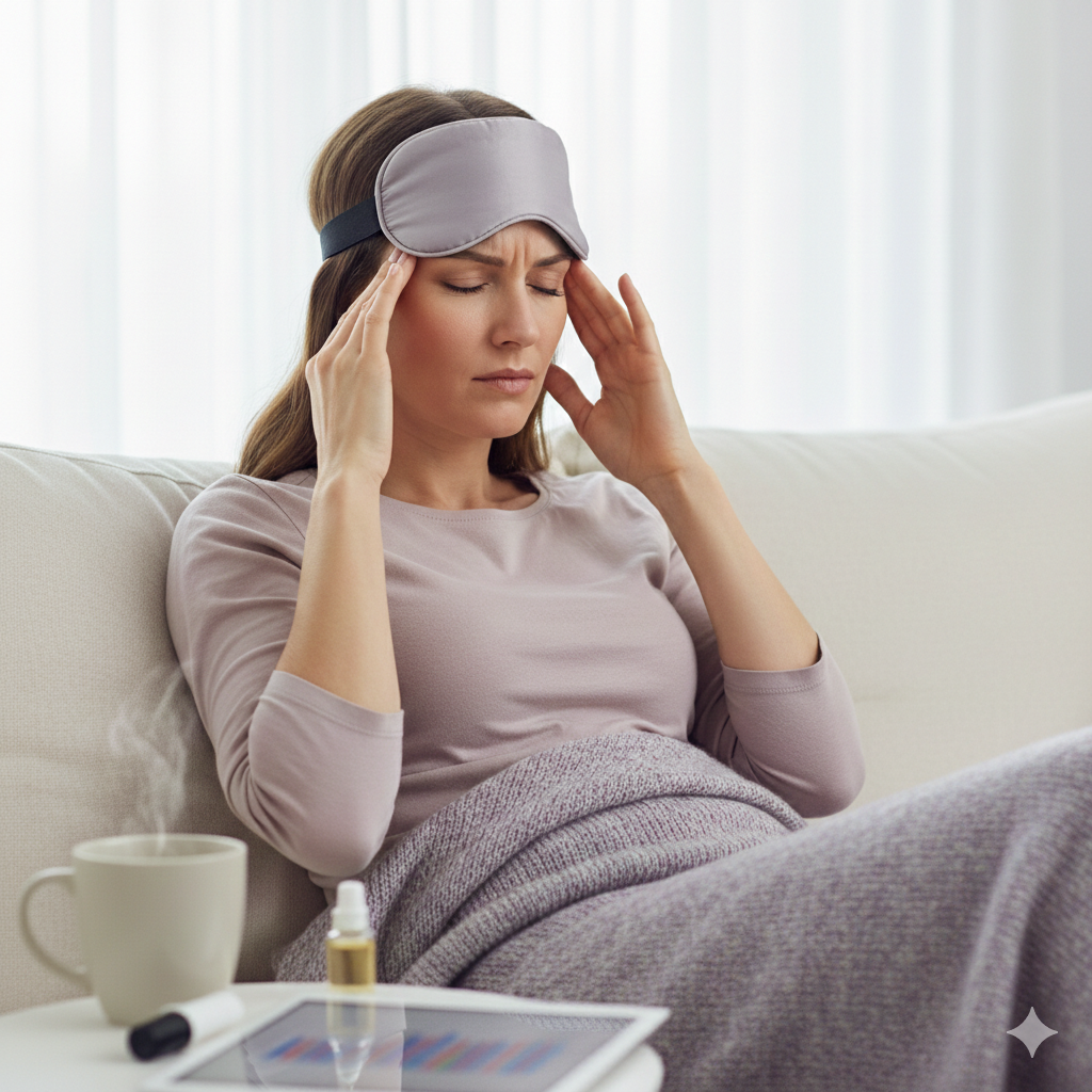 woman in discomfort from headache