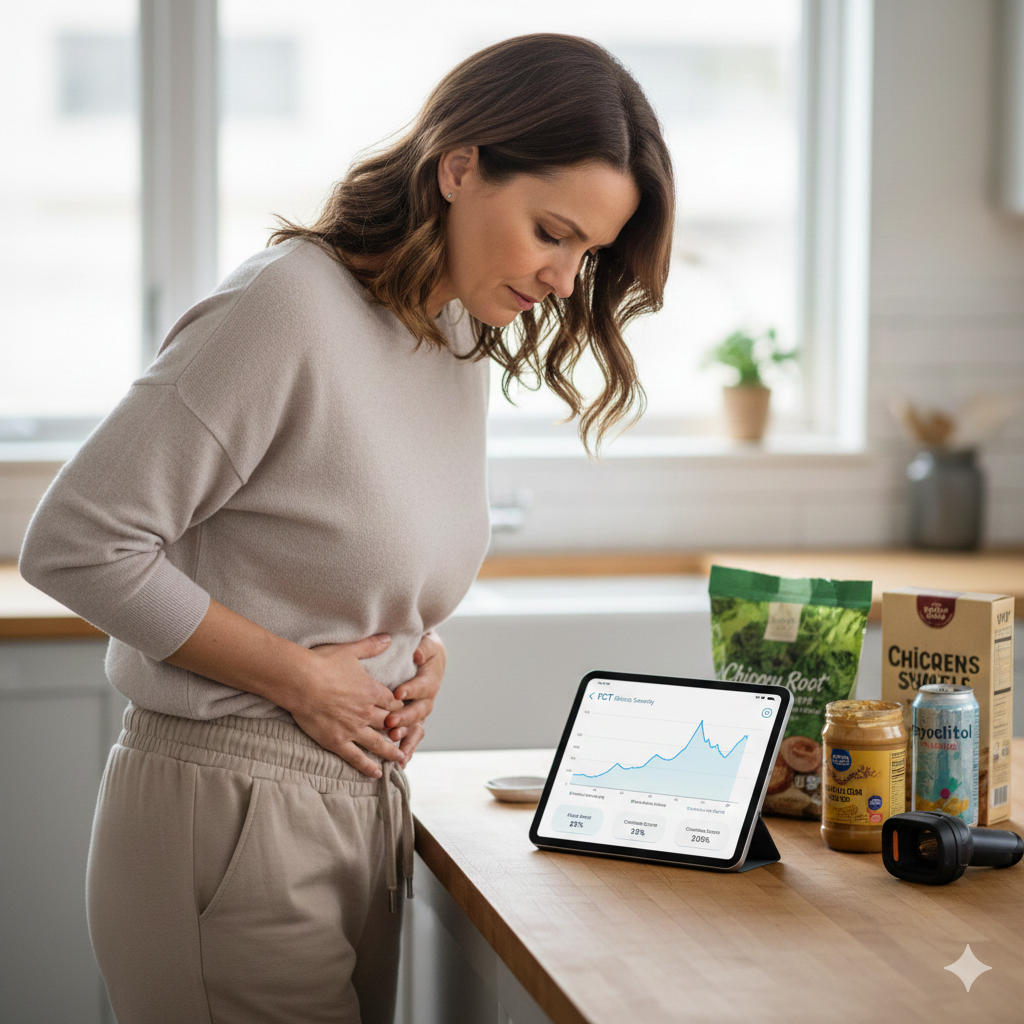 woman feeling bloated and uncomfortable
