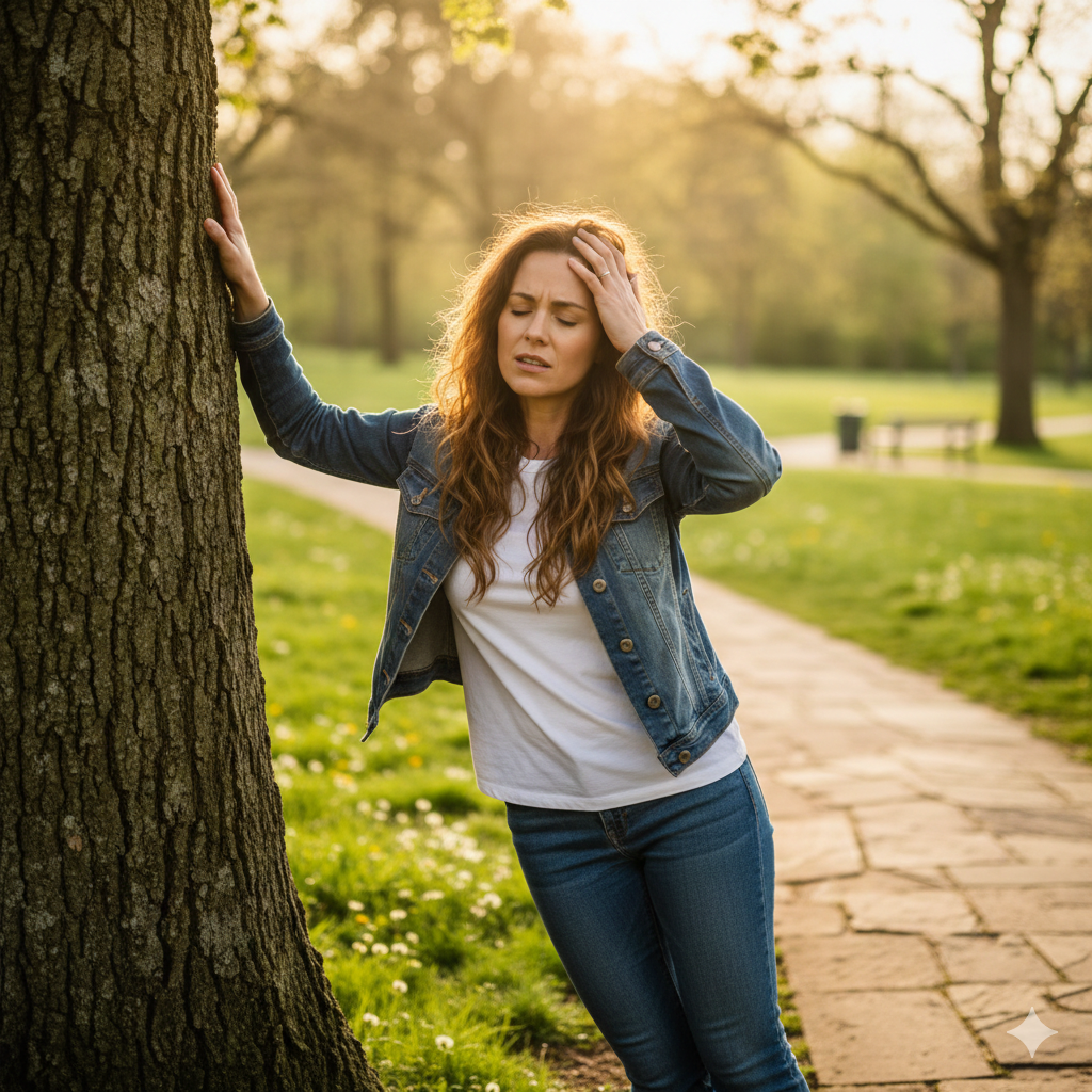 woman feeling dizzy and unbalanced, vertigo
