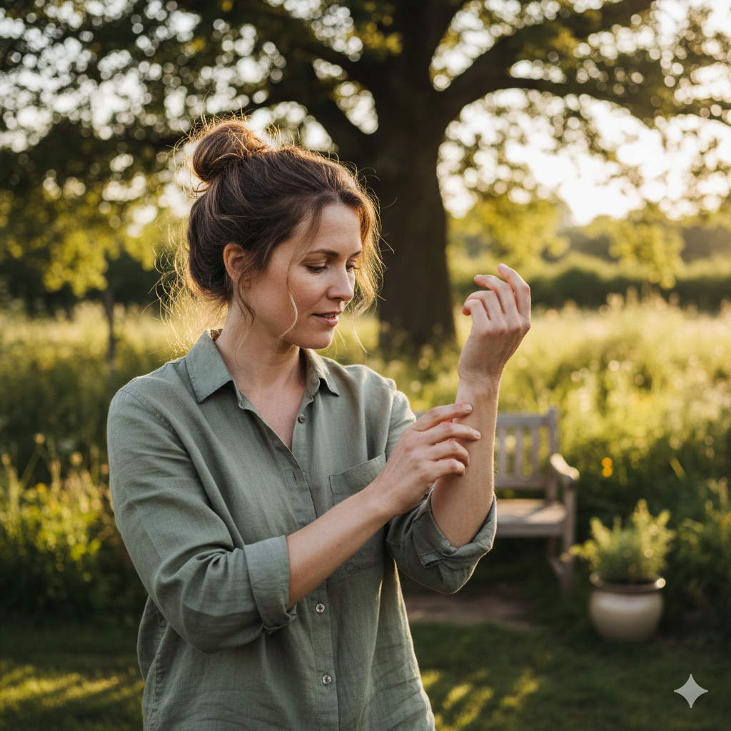 woman dealing with skin rash or irritation 