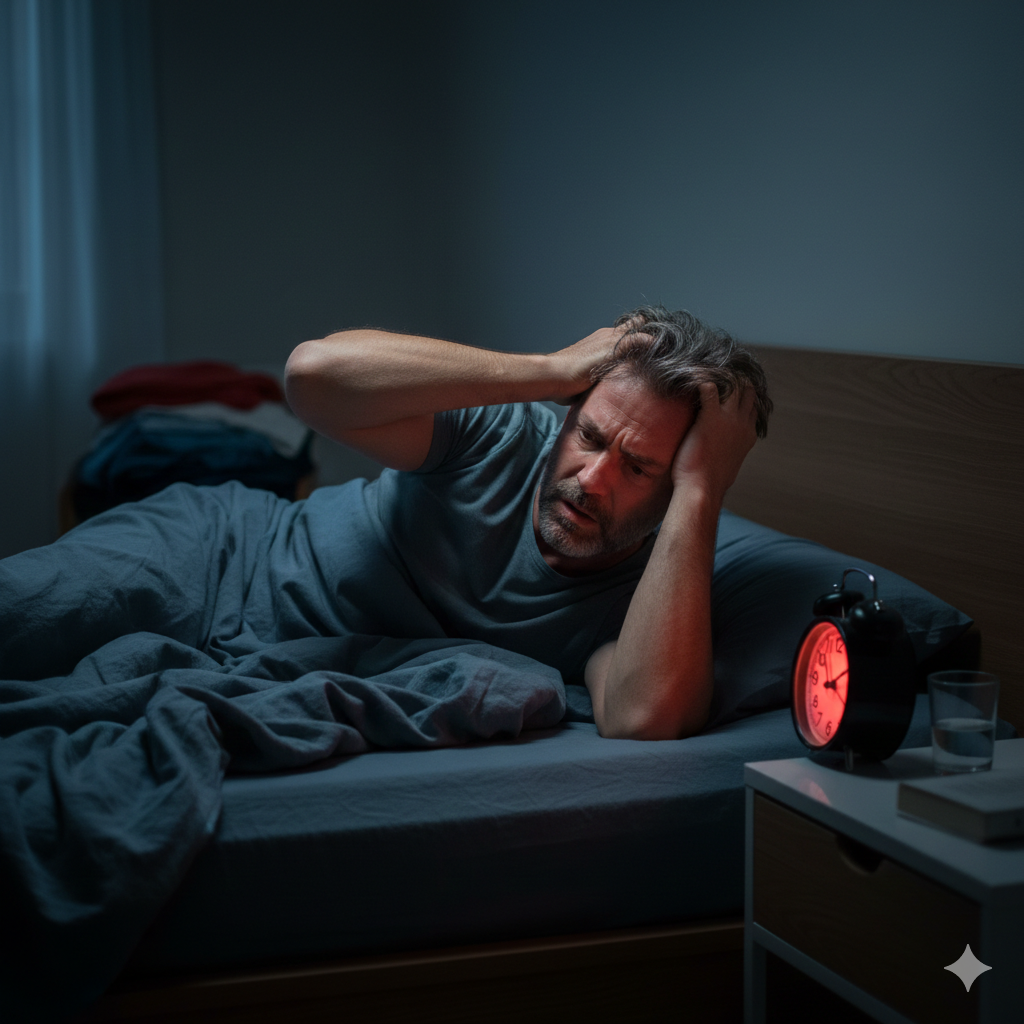 person unable to sleep at night due to insomnia, restlessness