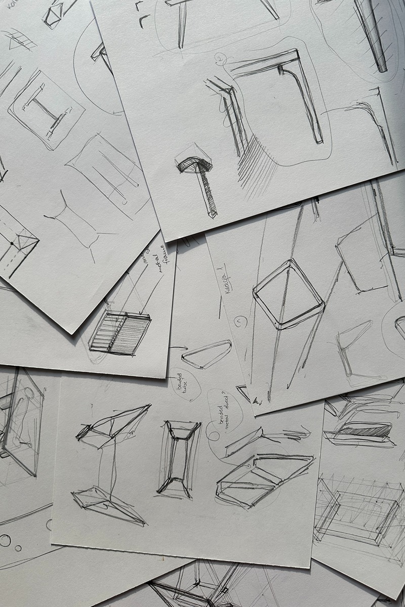 Hand-drawn concept sketches of custom-made tables - furniture design process for B2B clients in Furnilo