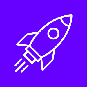 white rocket icon over purple background
