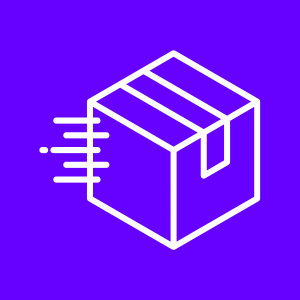 White box icon with purple background