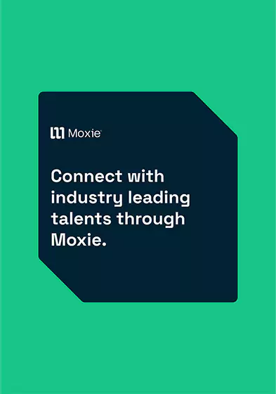 A green poster with a Moxie shape in the middle.