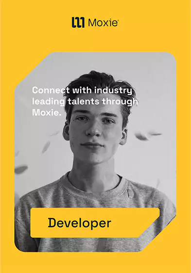 A yellow poster with a Moxie freelancer in the middle.