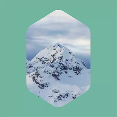 Social media post of snowy mountain.