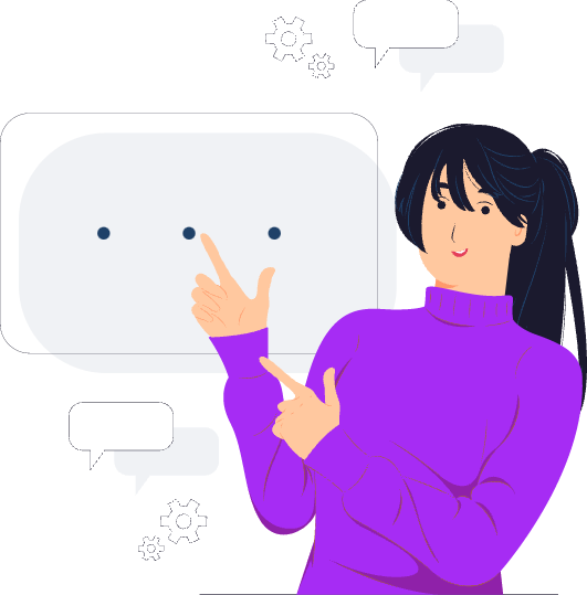 Person in front of message bubbles