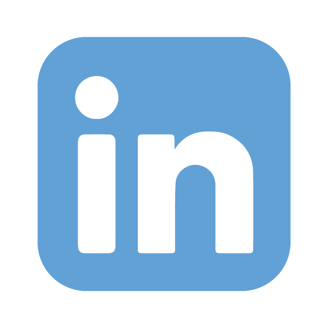 LinkedIn logo in white on a blue rounded square background.