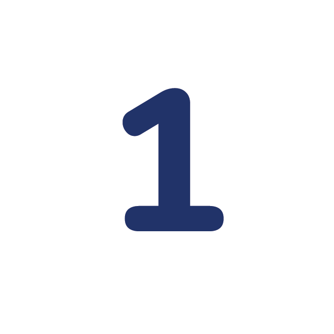 Large navy blue number one centered on a white background.