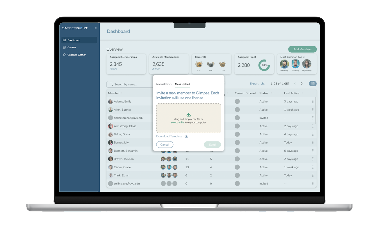 A screen shot of what issuing licenses looks like on the Glimpse partner platform