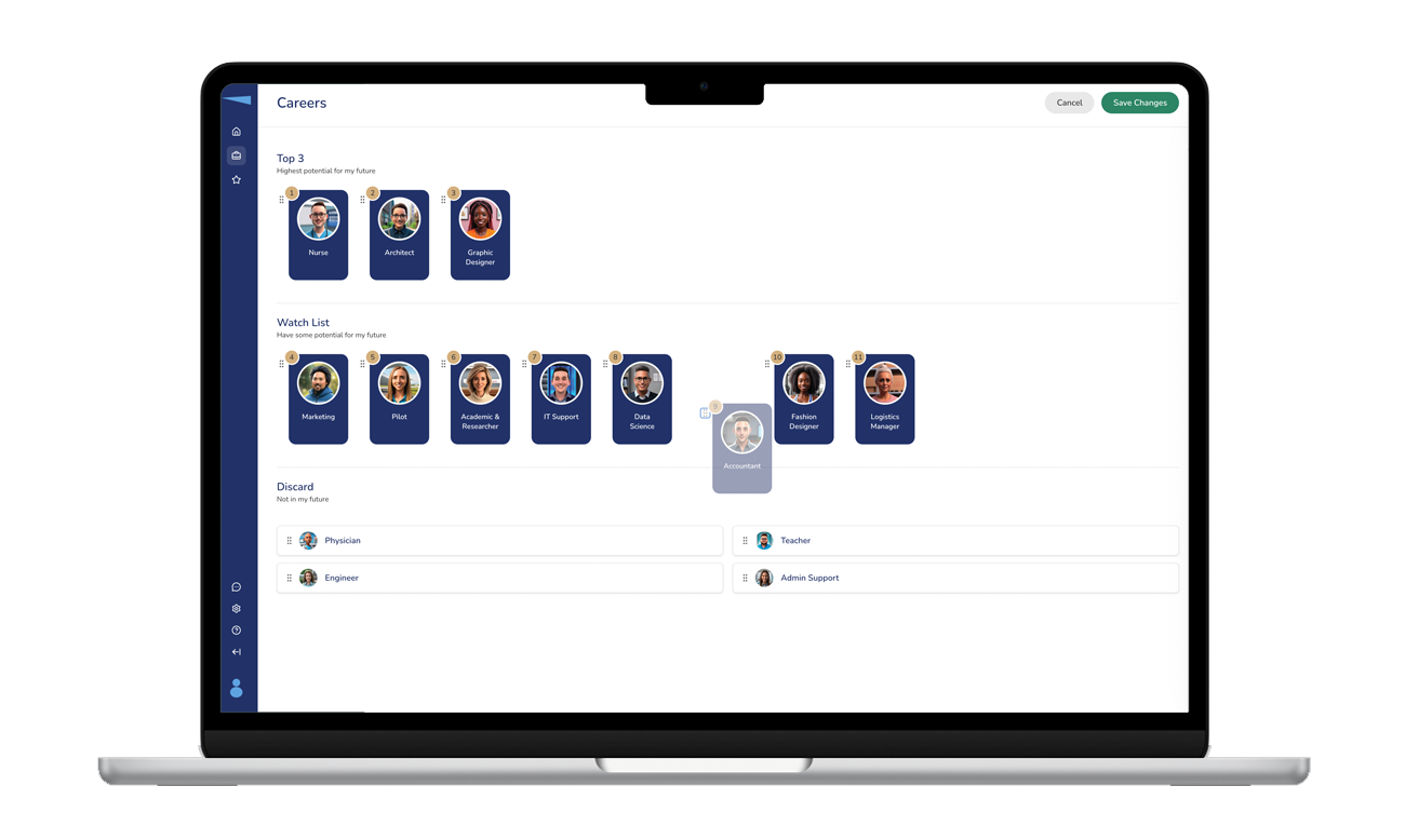 A screenshot of what the prioritize screen looks like on the Glimpse platform