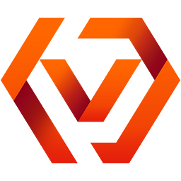 Kubash Visual Design logo. a bold orange design with a V encircled by a stylized hexagon.