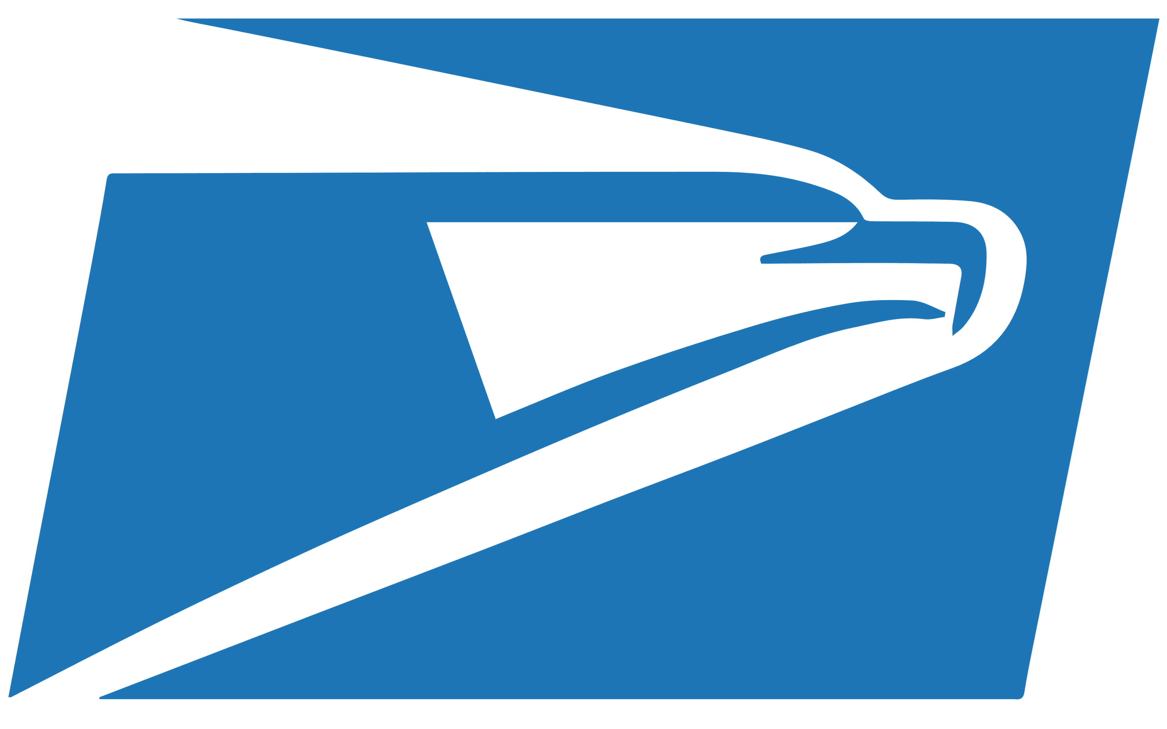 Logo du service postal américain avec une tête d'aigle stylisée en bleu et noir.