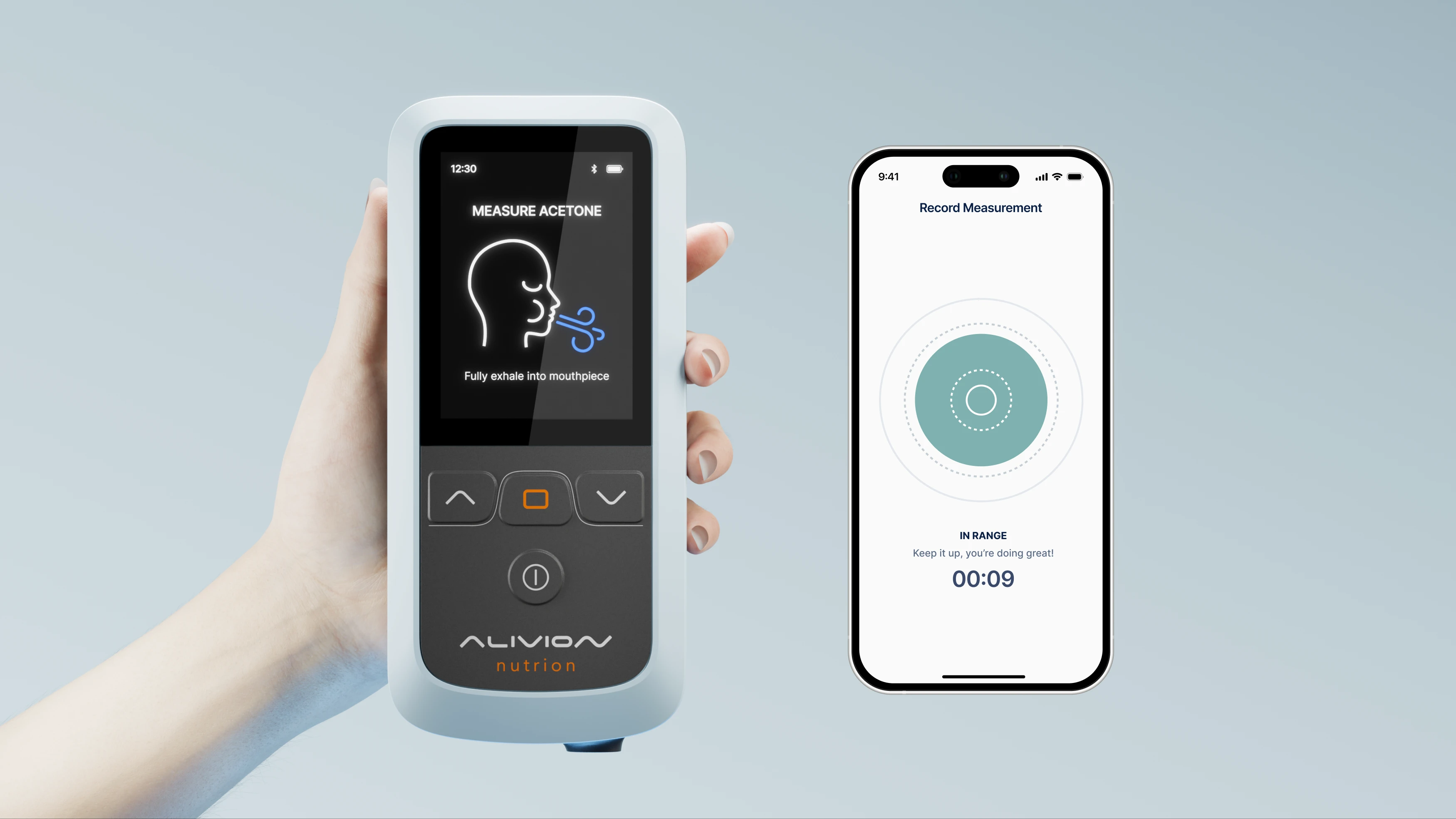 Surface of the Alivion App with a breathing icon
