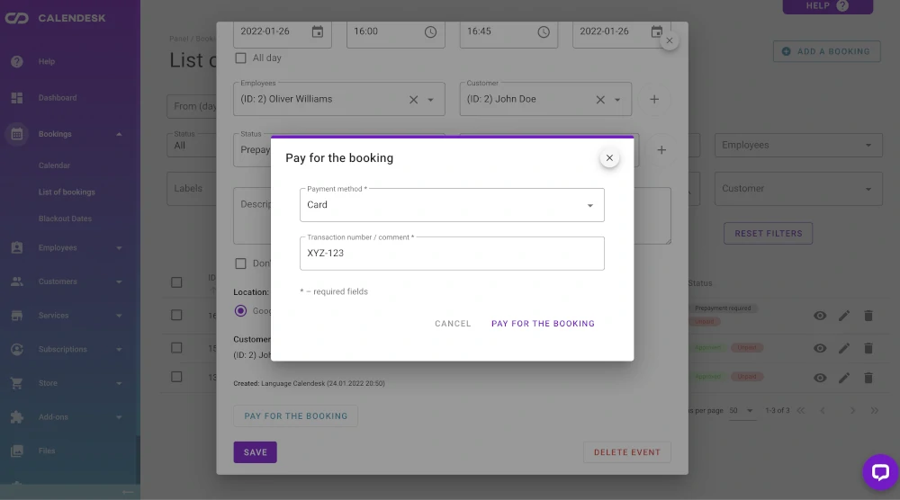 Online booking prepayments - paying for a booking